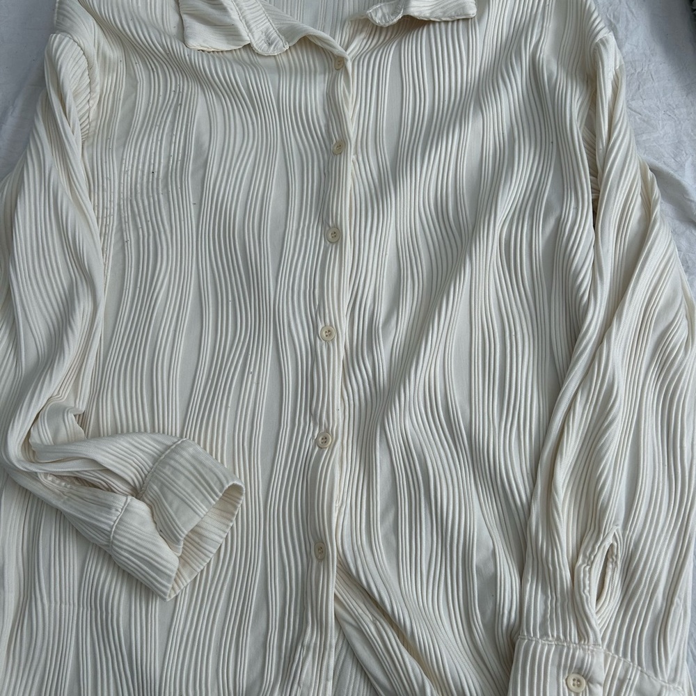 Cream Textured Button-Up Shirt
